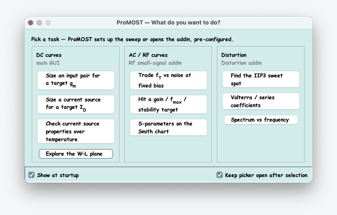 The ProMOST IntentPicker: pick a design task and ProMOST configures the sweep or opens the right add-in